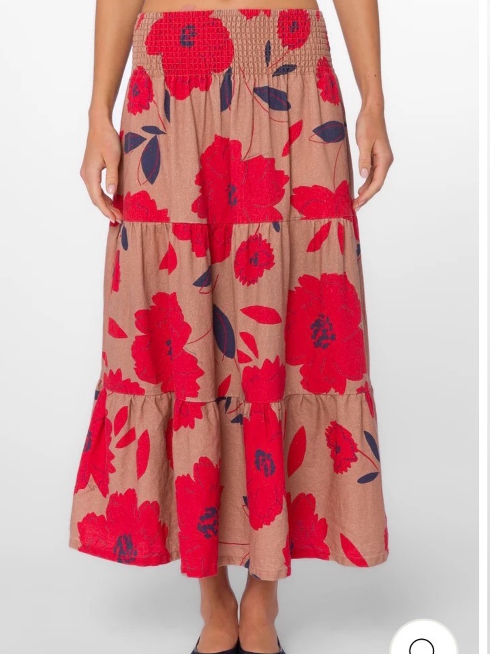 Velvet Heart Roseanna Tiered Maxi Skirt in Red Floral on Tan size large